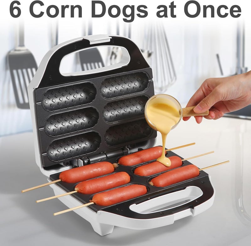 UVFAST Corn Dog Waffle Maker, Hot Dog Waffle Machine with Non-stick Coating Plate, Hot Dog Maker Toaster Make 6 Corn Dogs, Corn Dog Waffle Machine Make Corn Dog in Minutes, Easy to Clean, White - Image 2